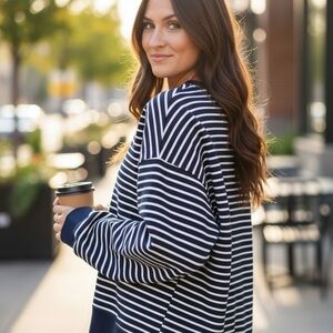 Navy Striped J Crew Women's  Top NWT 3X